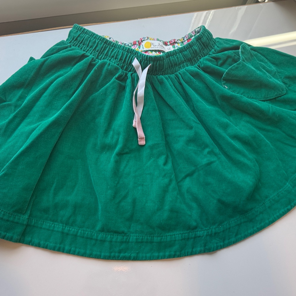 Mini Boden Emerald Green Corduroy Skirt with Drawstring